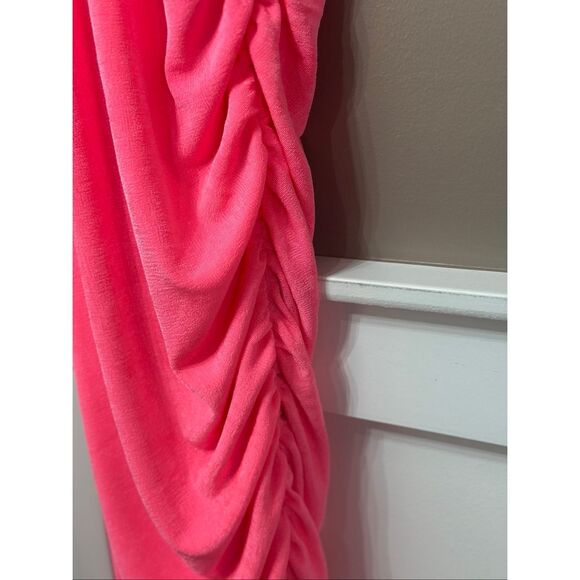 NWT SER.O.YA Delta Neon Pink High Neck Bodycon Ruched Dress Women's Small - Picture 6 of 12